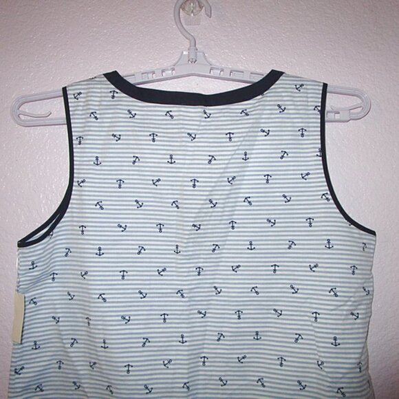 NWT Talbots LINEN Blend Size L BLOUSE Tank TOP V-Neck SLEEVELESS Nautical ANCHOR - Picture 6 of 8